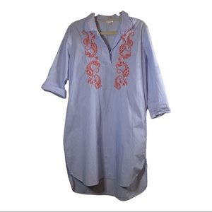 Spense Blue & White Stripe Tunic Style Embroidery Dress Size Large